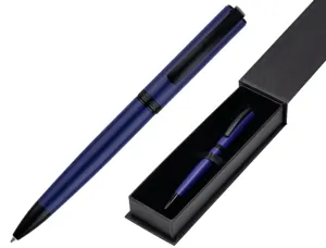 Stylo-bille belius turbo aluminium texture pointillee attributs noir encre bleue coloris bleu dans coffret cadeau — Non…