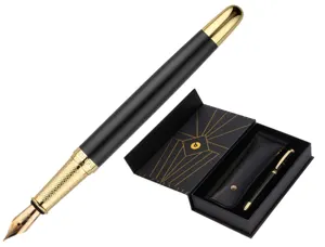 Stylo-plume et etui simili cuir belius soiree aluminium details et attributs or encre bleue coloris noir coffret cadeau —…
