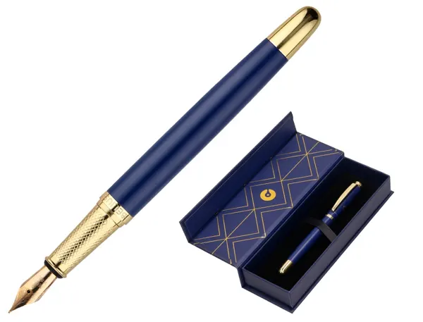 Stylo-plume belius soiree aluminium details et attributs or encre bleue coloris bleu marine dans coffret cadeau — Non classé