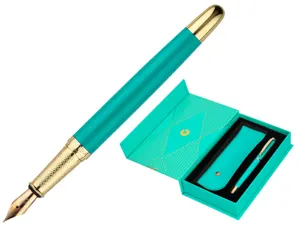 Stylo-plume et etui simili cuir belius soiree alum. details et attributs or encre bleue coloris turquoise coffret cadeau —…