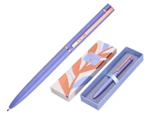 Stylo-bille belius rose aluminium details et attributs or rose encre bleue coloris lavande dans coffret cadeau — Non classé