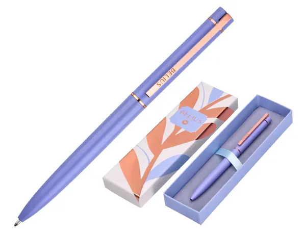 Stylo-bille belius rose aluminium details et attributs or rose encre bleue coloris lavande dans coffret cadeau — Non classé