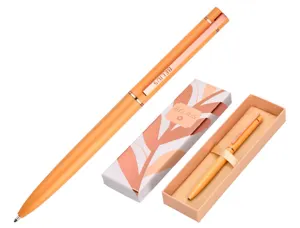 Stylo-bille belius rose aluminium details et attributs or rose encre bleue coloris orange dans coffret cadeau — Non classé