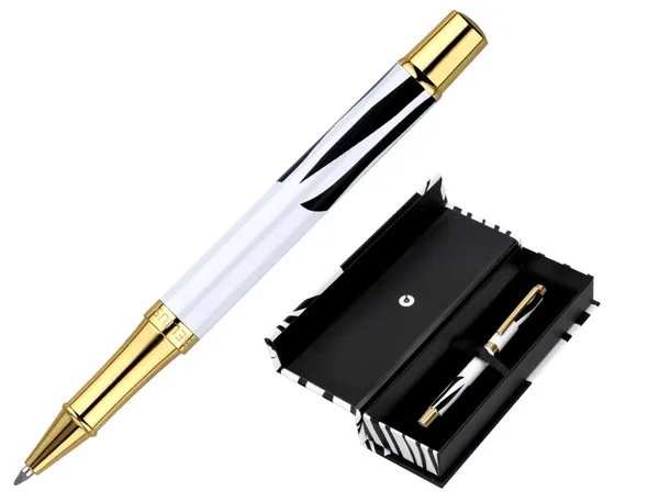 Roller belius b&w aluminium attributs or encre noire coloris noir zebrures blanches dans coffret cadeau — Non…