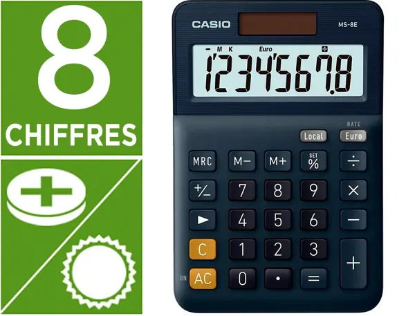 Calculatrice casio bureau ms8e gran ecran 8 chiffres    euro convertisseur memoire    solaire/pile couleur bleu — Non classé