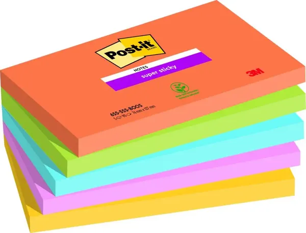 Paquet de 5 blocs de 90 feuilles Super Sticky post-it, 76 x 127 mm collection boost — Fournitures