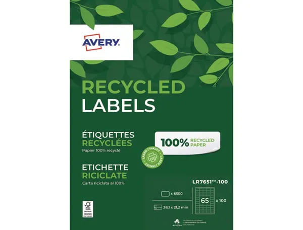 Etiquette autocollante avery adresse recyclee laser blanc  38,1 x 21,2 mm boite de 6500 — Non classé