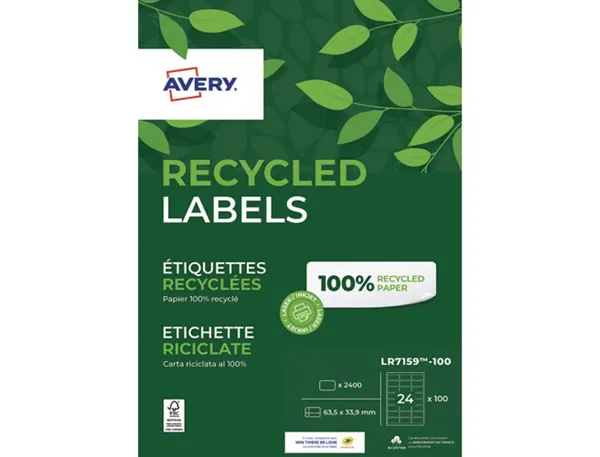 Etiquette autocollante avery adresse recyclee laser blanc  63,5 x 33,9 mm boite de 2400 — Non classé