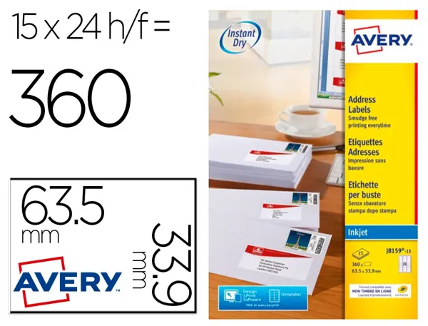 AVERY Etiquette d'adresse jet d'encre, 63,5 x 33,9 mm, blanc — Fournitures