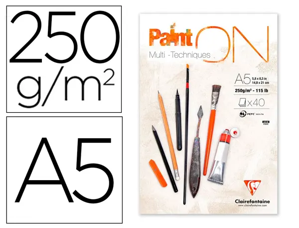 Bloc de dessin encolle clairefontaine paint'on.      papier multi technique 250g   extra blanc. format a5 14,8 x — Non classé