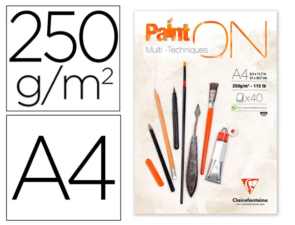 Bloc de dessin encolle clairefontaine paint'on.      papier multi technique 250g   extra blanc.  format a4 21 x — Non classé