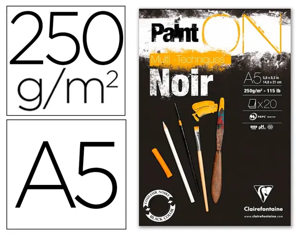 Bloc de dessin encolle clairefontaine paint'on.      papier multi technique 250g   extra blanc. format a5 14,8 x — Non classé