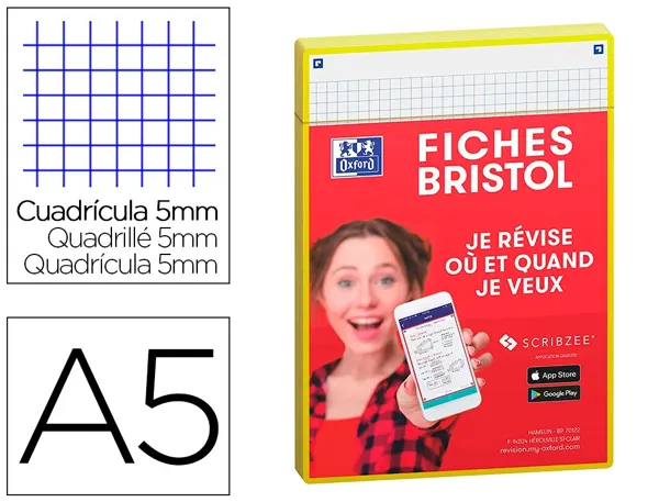 Fiches oxford bristol revision 2.0 oxford a5        perforee 32 fiches/film q5x5  cadre jaune — Non classé