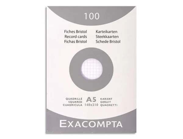 Etui de 100 fiches bristol non perforées carte forte 205 g blanc quadrillé 5x5 format 14,8x21 cm, EXACOMPTA — Classement &…