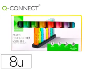 Surligneur q-connect fluorescent pastel pointe     biseautee etui de bureau 8    coloris assortis — Non classé