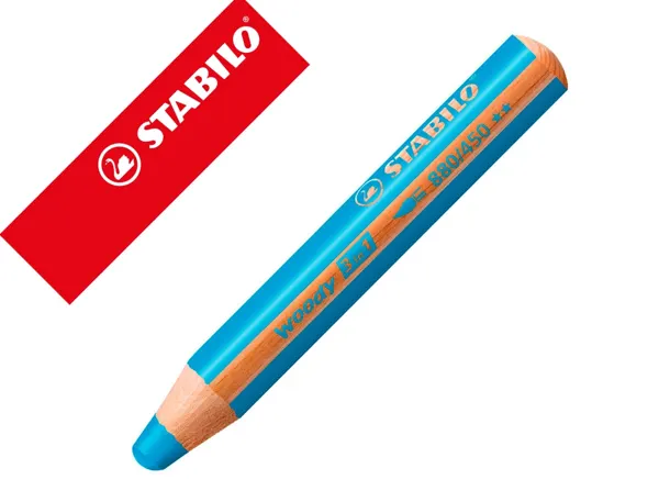STABILO Crayon multi-talents woody 3 en 1, rond, cyan — Fournitures