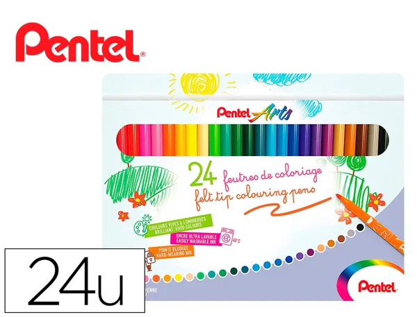 Boite de 24 feutres de coloriage pental encre ultra  lavable pointe moyenne 3,9mm — Non classé