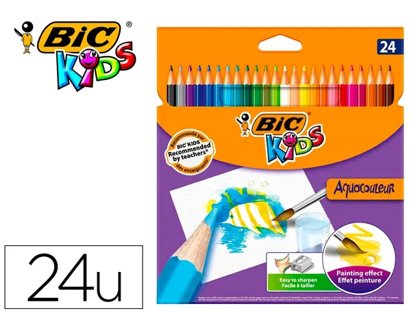 Crayon de couleur bic aquacouleur - corps hexagonal en bois 24 couleurs vives — Non classé