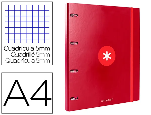 Classeur antartik 4 anneaux ronds 25mm a4 carton remborde feuillets mobiles 5x5         framboise — Non classé