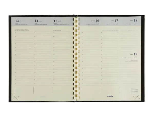 Agenda brepols timing genova 17,1x22 cm 1semaine/2pages    papier chamois 128 pages noir — Non classé