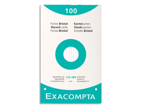 Boîte de 100 fiches bristol perforées carte forte 205 g blanc quadrillé 5x5 format 12,5 x 20 cm, EXACOMPTA — Classement &…