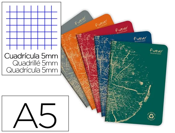 Cahier clairefontaine forever premium a5 90g recycle 96     pages 5x5 coloris assortis — Non classé