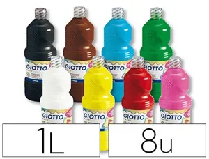 Gouache liquide giotto prête à l'emploi pigments riches couvrante crémeuse coloris assortis boîte 8 flacons 1000ml — Non…