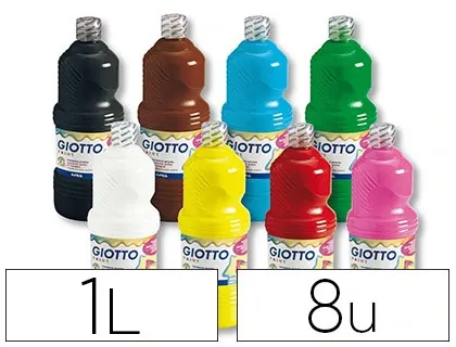 Gouache liquide giotto prête à l'emploi pigments riches couvrante crémeuse coloris assortis boîte 8 flacons 1000ml — Non…