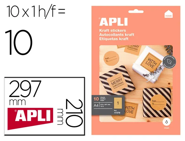 APLI Etiquette en papier kraft, 210 x 297 mm, kraft brun — Fournitures