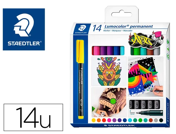 Marqueur staedtler permanent dry safe lumocolor  318       pointe fine 0,6mm coloris     assrotis etui de 14 feutres — Non…