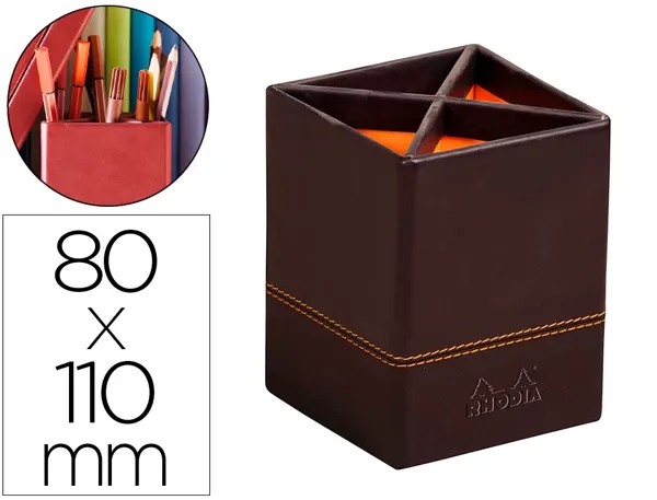 Pot   crayons rhodiarama quatre compartiments en simil cuir noir velout   8x8x11cm — Non classé