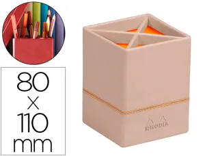 Pot   crayons rhodiarama quatre compartiments en simil cuir taupe velout  8x8x11cm — Non classé