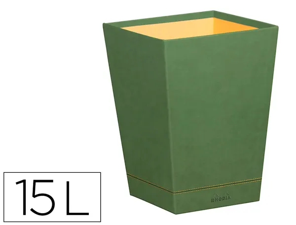 Corbeille   papiers rhodiarama  simil cuir sauge  velout  15l 27x27x32 cm — Non classé