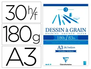 Bloc dessin   grain clairefontaine a3  encoll     blanc 29,7cmx42cm 180gr 30f — Non classé