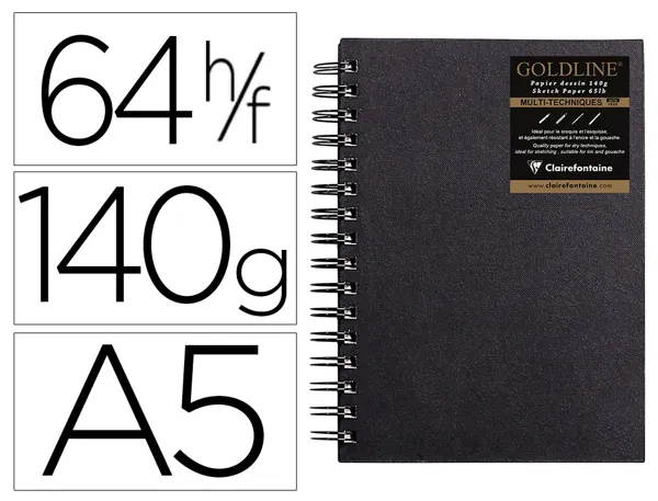 Carnet goldline spirale a5 couverture noire portrait 14,8x21cm 140g 64f — Non classé