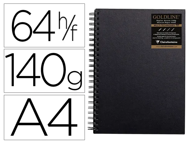 Carnet   spirale goldline a4 couverture noir portrait 21x29,7cm 140g 64f — Non classé