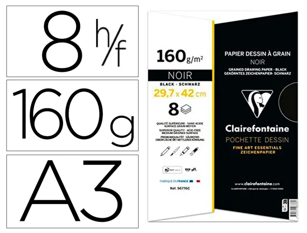 Papier dessin   grain clairefontaine a3 noir 160gr  8f — Non classé