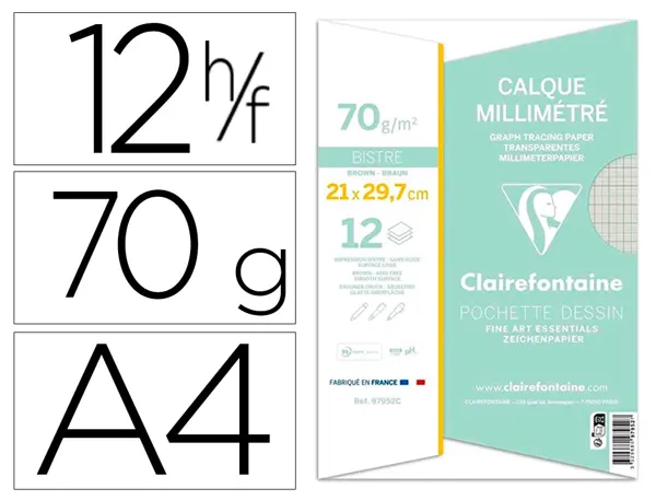 Pochette papier calque clairefontaine a4 70/75gr     21x29,7cm 12f — Non classé