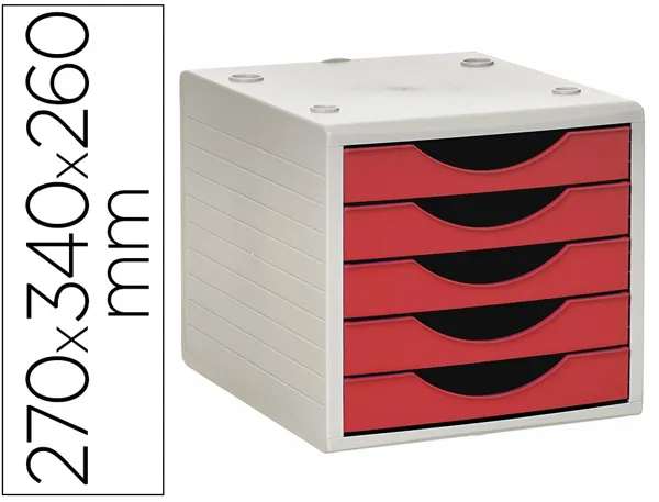 Module de classement archivo 2000 5 tiroirs coloris rouge  opaque 270x340x260mm — Non classé