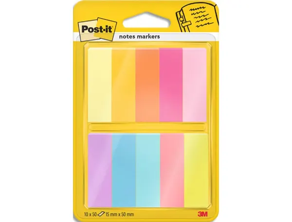 Marque-pages en papier post-it  10 blocs x 50        feuilles 15x50mm coloris      assortis — Non classé