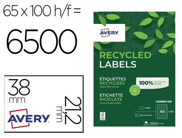 Etiquettes avery recyclees multiusages 38x21,2 mm        coloris blanches 6500 unites — Non classé