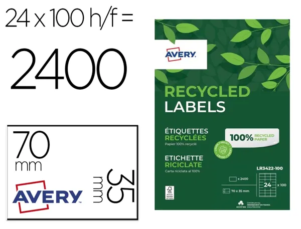 Etiquettes avery recyclees multiusages 70x35 mm coloris  blanches 2400 unites — Non classé