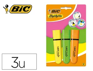 Surligneur bic tank marking highlighter sechage rapide    pointe biseautee coloris      assortis set 3 unites — Non classé