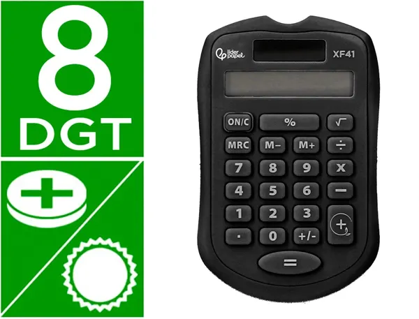 Calculatrice de poche liderpapel xf43 8 chiffres    solaire et piles              94x59,5x10,5mm coloris noir — Non classé