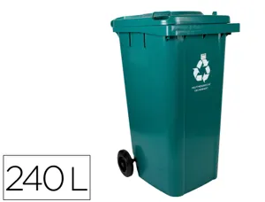 Poubelle conteneur q-connect plastique avec couvercle et   roues capacite 240l           1040x620x610 mm coloris vert — Non…