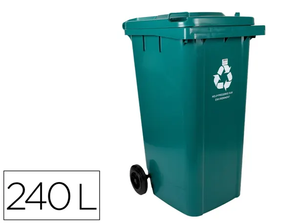 Poubelle conteneur q-connect plastique avec couvercle et   roues capacite 240l           1040x620x610 mm coloris vert — Non…
