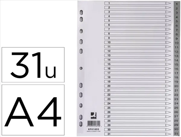 Intercalaire q-connect numerique 1-31 plastique 31   positions a4 indice           multiperfore — Non classé