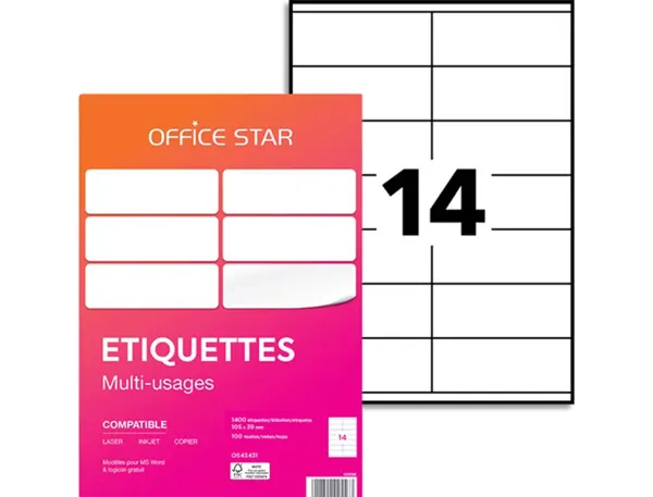 Etiquette office star impression laser jet encre et copieur 105x39mm coloris      blanc pochette 1400 unites — Non classé