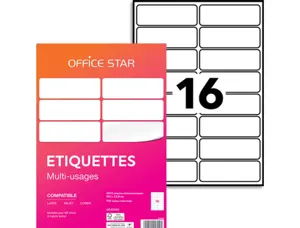 Etiquette office star impression laser jet encre et copieur 99,1x33,9mm coloris   blanc pochette 1600 unites — Non classé