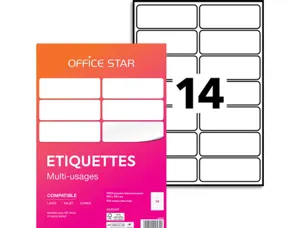 Etiquette office star impression laser jet encre et copieur 99,1x38,1mm coloris   blanc pochette 1400 unites — Non classé